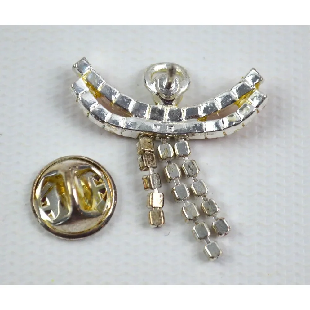 Vintage Silver Tone Jeweled Angel‎ Tac Pin Red Rhinestones & 1 Clear  1.25
